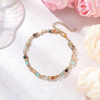 Natural Agate Round Beads Multi-strand Bracelets BJEW-JB12468-02-1