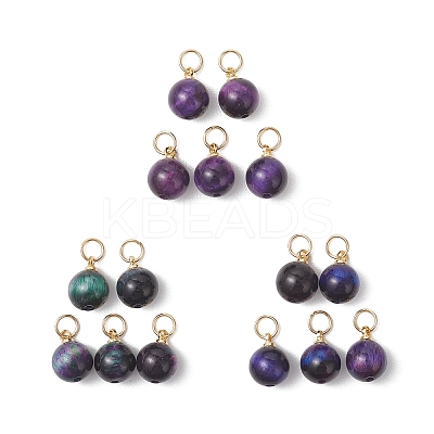 Dyed Natural Tiger Eye Round Charms PALLOY-JF04979-1