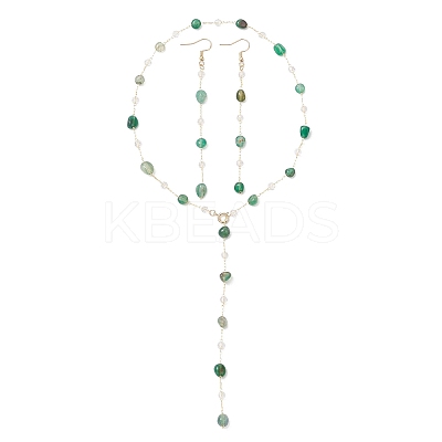Handmade Natural Green Agate Beaded Chains Earring & Necklaces Sets SJEW-JS01342-04-1