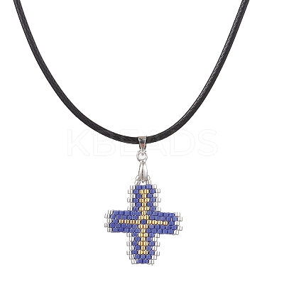 Glass Seed Cross Pendant Necklaces NJEW-MZ00025-03-1