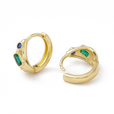 Green Cubic Zirconia Rectangle Beaded Hoop Earrings EJEW-M210-16G-1