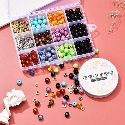 DIY Round Mixed Stone Beads Bracelet Making Kit DIY-YW0004-97-1