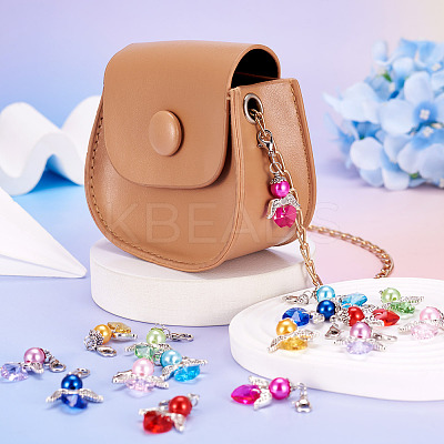Angel ABS Plastic Imitation Pearl & Alloy Pendant Decorations HJEW-TA00236-1