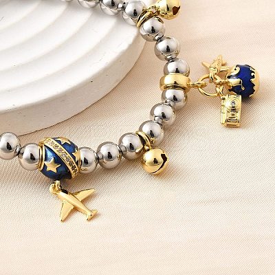Brass Enamel Round Beads Charm Bracelets for Women BJEW-D317-11B-PG-1