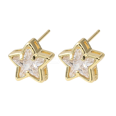 Brass Micro Pave Clear Cubic Zirconia Stud Earrings EJEW-C174-02C-G-1