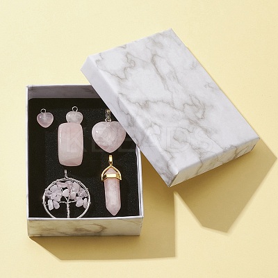 5 Styles Natural Rose Quartz Pendants G-FS0002-46-1