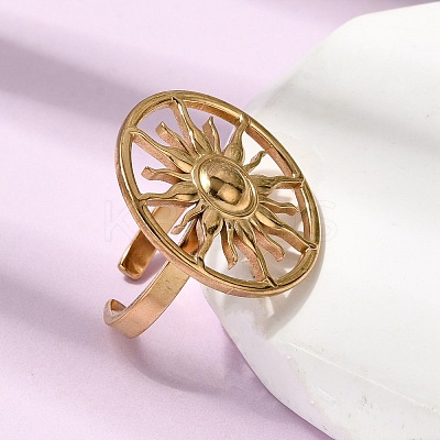 Sun Hollow 304 Stainless Steel Open Cuff Rings for Women RJEW-A091-18G-1