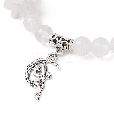 Natural Quartz Crystal Round Beaded Charm Bracelets BJEW-TA00615-02-1