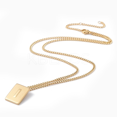 Stainless Steel Initial Letter Rectangle Pendant Necklace for Men Women NJEW-E090-01G-09-1