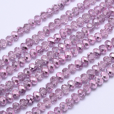 Faceted Rondelle Transparent Painted Glass Beads Strands DGLA-J001-C08-4mm-1
