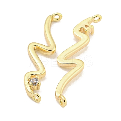 Brass Pave Clear Cubic Zirconia Wave Shaped Connector Charms KK-S386-28G-1