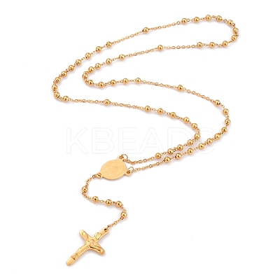 304 Stainless Steel Rosary Bead Necklaces For Easter STAS-B021-03G-1