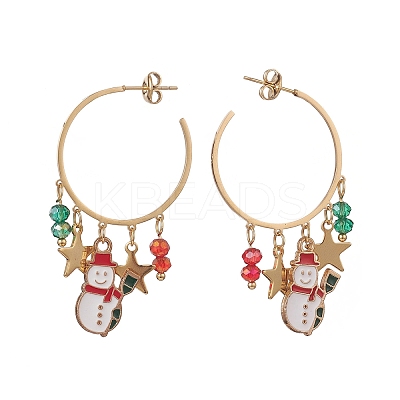 3 Pairs 3 Style Christmas Snowman & Moon & Word Noel Alloy Enamel Dangle Stud Earrings EJEW-TA00221-1