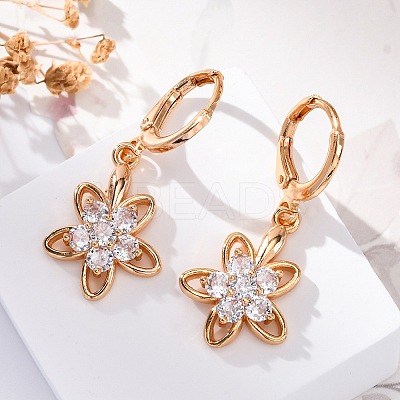 Brass Micro Pave Clear Cubic Zirconia Leverback Earrings EJEW-K300-53G-1