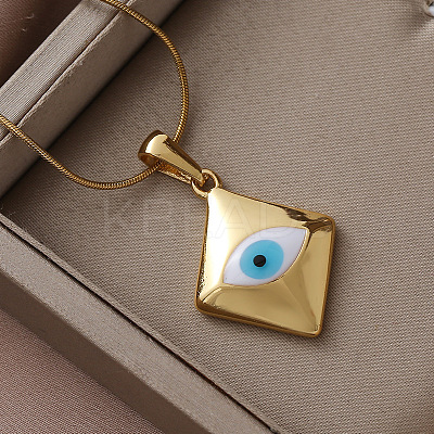 Fashion 304 Stainless Steel Enamel White Evil Eye Rhombus Pendant Necklaces MB5492-1