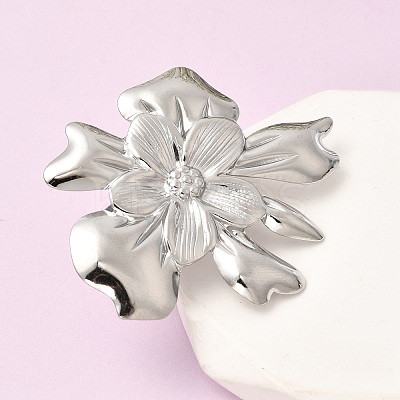 Flower 304 Stainless Steel Open Cuff Rings for Women RJEW-A091-22P-1