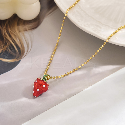Sweet and Delicate Brass Enamel Strawberry Pendant Necklaces for Everyday QO3424-1-1