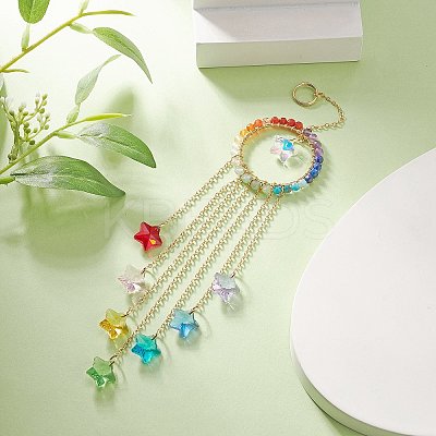 Wire Wrapped Natural Gemstone Ring Pendant Decorations HJEW-JM01035-1