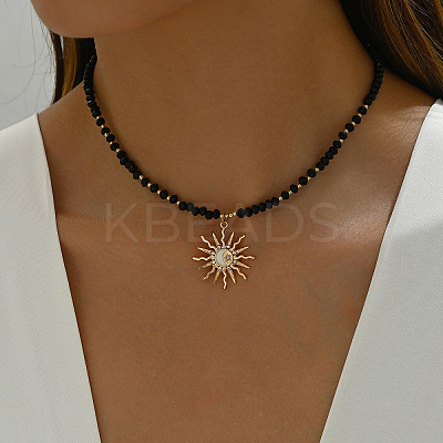 Glass and CCB Plastic Beaded Alloy Pendant Necklace FS-WG08D0F-04-1-1