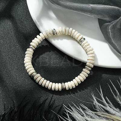Natural Dyed Lava Rock Flat Round Beaded Stretch Bracelets for Men BJEW-JB09714-01-1