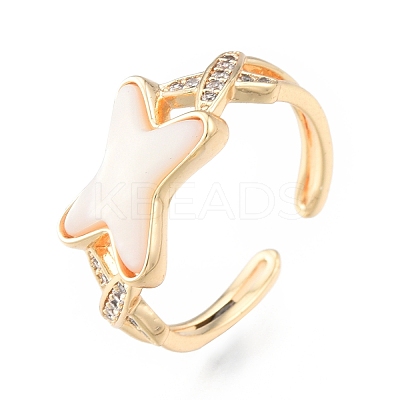 Clear Cubic Zirconia Letter X Open Cuff Ring RJEW-N039-11LG-1
