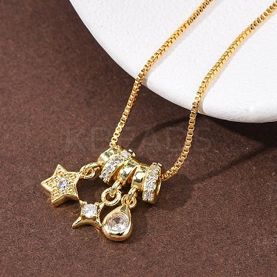 Brass Pave Clear Cubic Zirconia Pendant Box Chain Adjustable Slider Necklaces NJEW-D348-03C-G-1