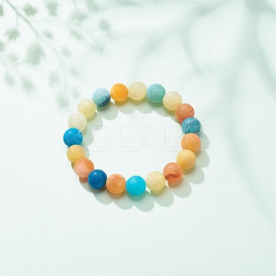 Natural Weathered Agate(Dyed) Round Beaded Stretch Bracelet BJEW-JB08502-1