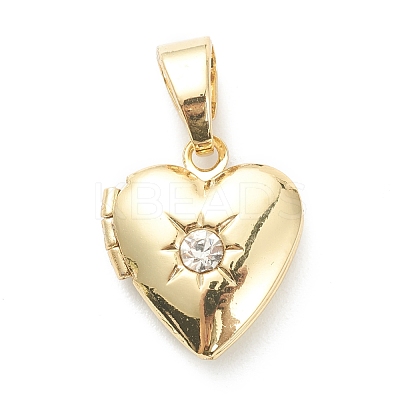 Brass Micro Pave Clear Cubic Zirconia Locket Pendants KK-P199-13G-1
