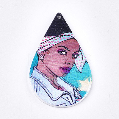 Printed Wooden Big Pendants X-WOOD-S051-04F-1