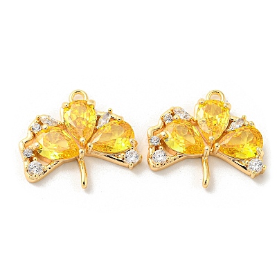 Real 18K Gold Plated Ginkgo Biloba Brass Micro Pave Cubic Zirconia Pendants KK-Q809-24G-02-1