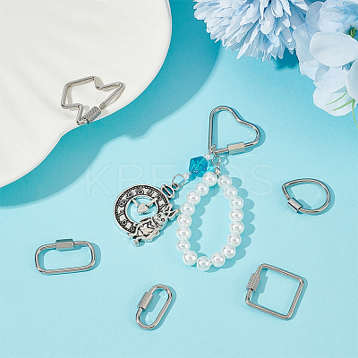 6Pcs 6 Styles 304 Stainless Steel Screw Carabiner Lock Charms STAS-UN0059-96-1
