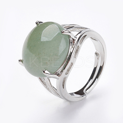 Adjustable Natural Green Aventurine Finger Rings RJEW-F075-01K-1