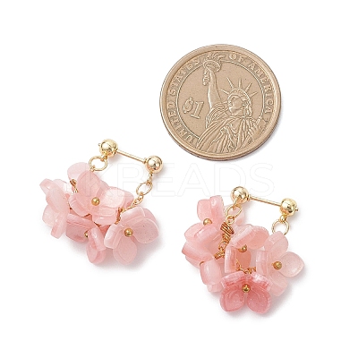 Flower Brass Resin Dangle Stud Earrings EJEW-TA00778-02-1