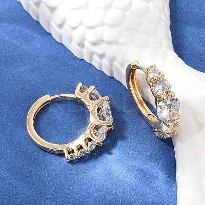 Brass Clear Cubic Zirconia Hoop Earrings EJEW-Q016-14G-1