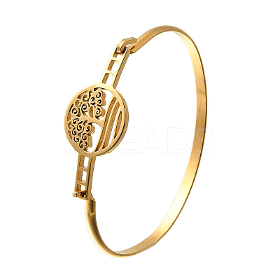 201 Stainless Steel Flat Round Link Bangles for Women LS-BJEW-R014-01G-01-1