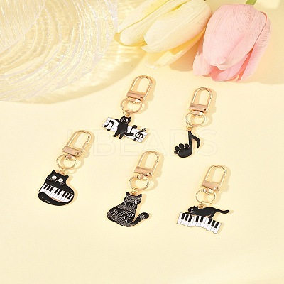 5Pcs Cat & Music Theme Alloy Enamel Pendant Decoration HJEW-FS00035-03-1