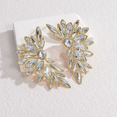 304 Stainless Steel Glass Stud Earrings for Women EJEW-M095-10G-01-1