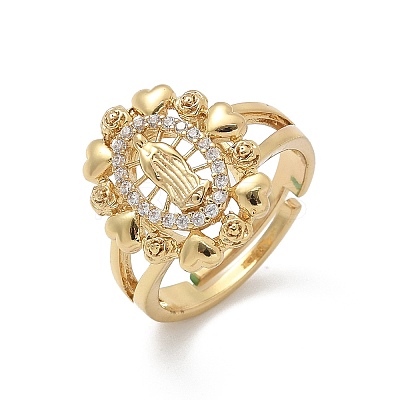 Virgin Mary Theme Clear Cubic Zirconia Finger Rings RJEW-G337-02G-07-1