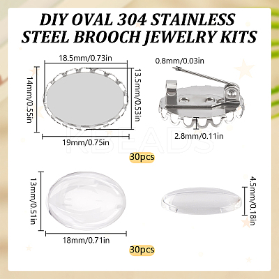 DIY Oval 304 Stainless Steel Brooch Jewelry Kits DIY-SC0026-71-1