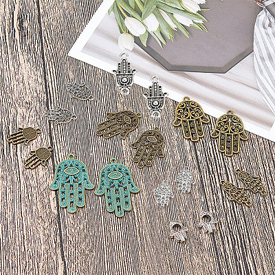 Tibetan Style Alloy Hamsa Hand/Hand of Miriam Pendants TIBEP-SC0001-08-1