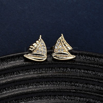Brass Micro Pave Clear Cubic Zirconia Earrings LS-EJEW-D328-03G-01-1
