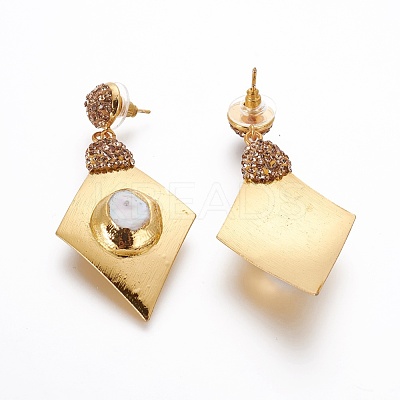 Natural Pearl Dangle Stud Earrings EJEW-F218-11G-1