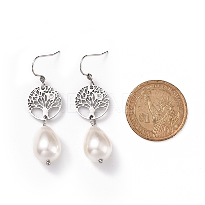 Natural Teardrop Shell Pearl Beads Dangle Earrings EJEW-JE02792-1