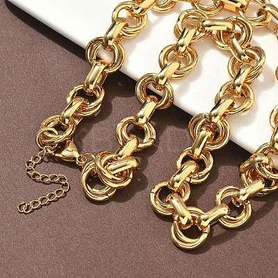 304 Stainless Steel Double Ring Link Chain Necklaces NJEW-S453-02P-A-1