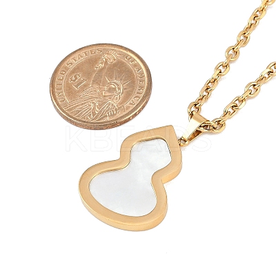 Ion Plating(IP) 304 Stainless Steel Pave Natural Shell Gourd Pendant Cable Chain Necklaces for Women NJEW-M078-02G-01-1