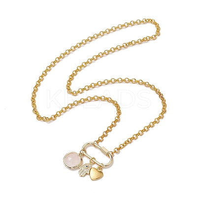 Iron & Natural Rose Quartz Pendants Necklaces NJEW-JN04905-1