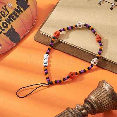 Halloween Glass Beaded Mobile Straps HJEW-TA00010-1
