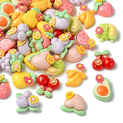 55Pcs 11 Styles Opaque Resin Decoden Flower &  Fruit Cabochons RESI-CJ0004-10-1