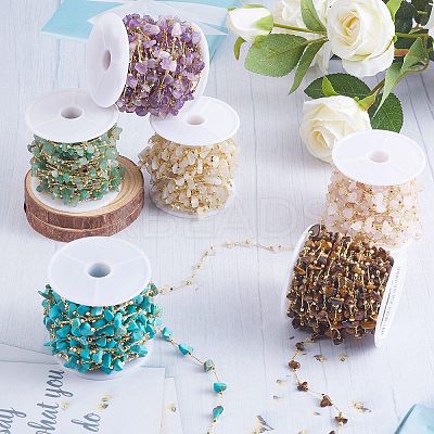 Synthetic Turquoise Chips Beaded Chains CHC-SZ0001-62K-1