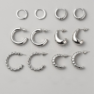 6 Pair 6 Style Teardrop & Round Brass Stud Earrings EJEW-WH0015-61P-1